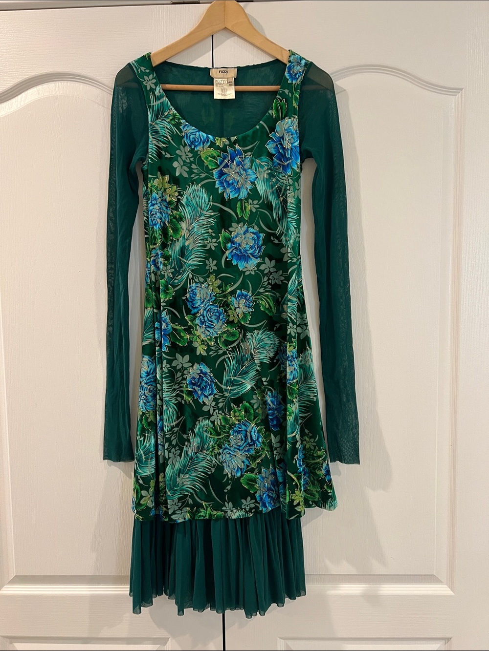 Fuzzi Emerald Green Floral Long-Sleeve  Dress